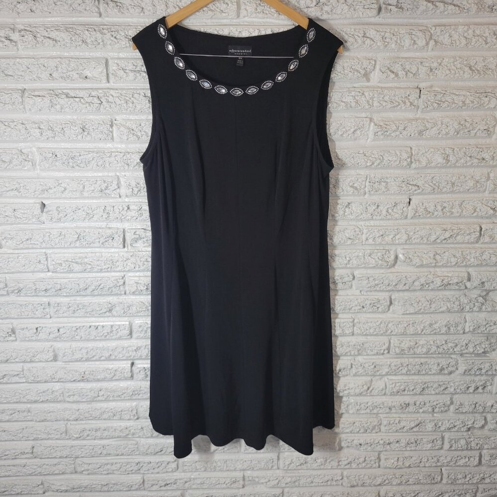 Connected 18W Black Shift Dress Plus Size Beaded Round Neck Sleeveless BLA17E